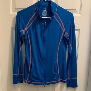 Zip up athletic jacket with thumb holes